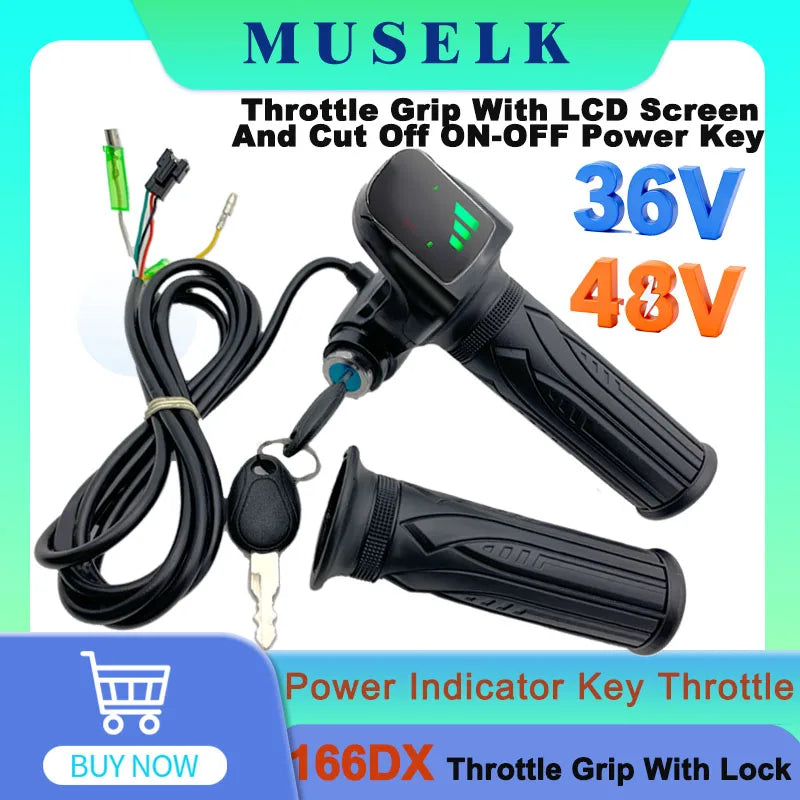 Electric Scooter Accelerator Electric Bicycle Throttle Handle with Lock Handle Electric Bicycle Battery Indicator Key LED Light