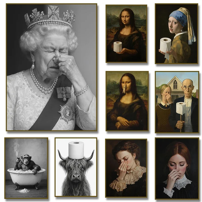 no frame Funny Bathroom Victorian Queen Portrait Poster Canvas Painting  Prints Wall Art Picture Toilet Humor Amusing Gift Home