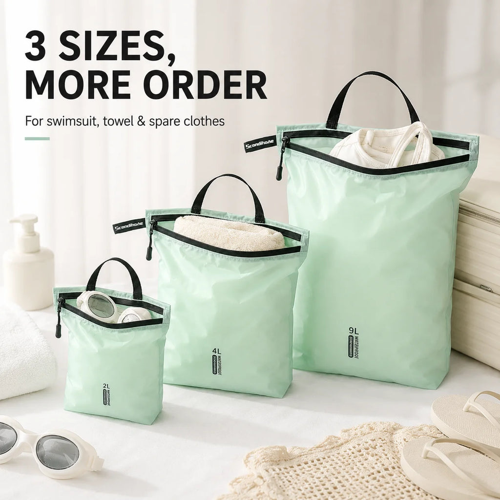 Waterproof Wet Dry Bag for Swimsuit Travel Beach Pool Gym Lightweight Nylon Zipper Organizer Shoe Toiletry Storage Pouch