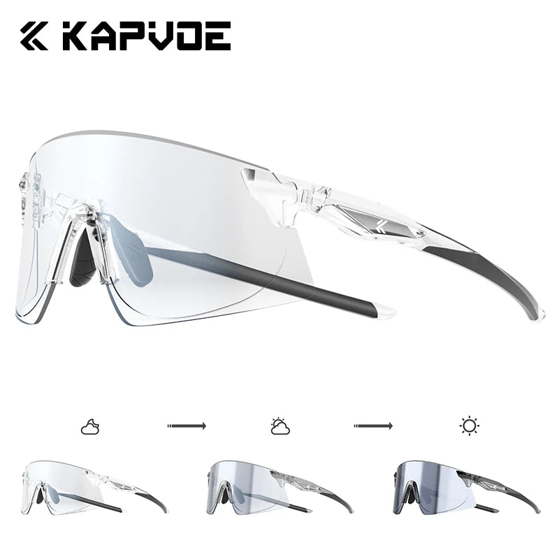 Kapvoe Photochromic Cycling Glasses Running Sunglasses MTB Riding Skating UV400 Fishing Goggles Man Woman Bike Hiking Eyewear