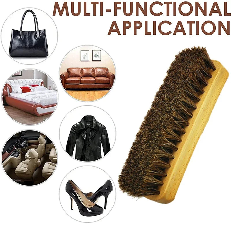 Natural Horsehair Bristles Soft Leather Shine Cleaning Brush for Cleaning Upholstery Cleaner Car Interior Wood Handle Anti Slip