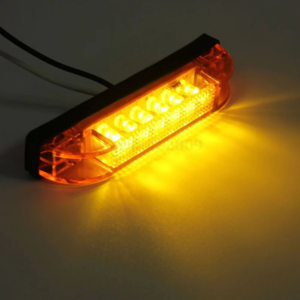 Amber White 6 LED Strip Truck Trailer Clearance Side Marker Light Indicator Lamp 12V 24V