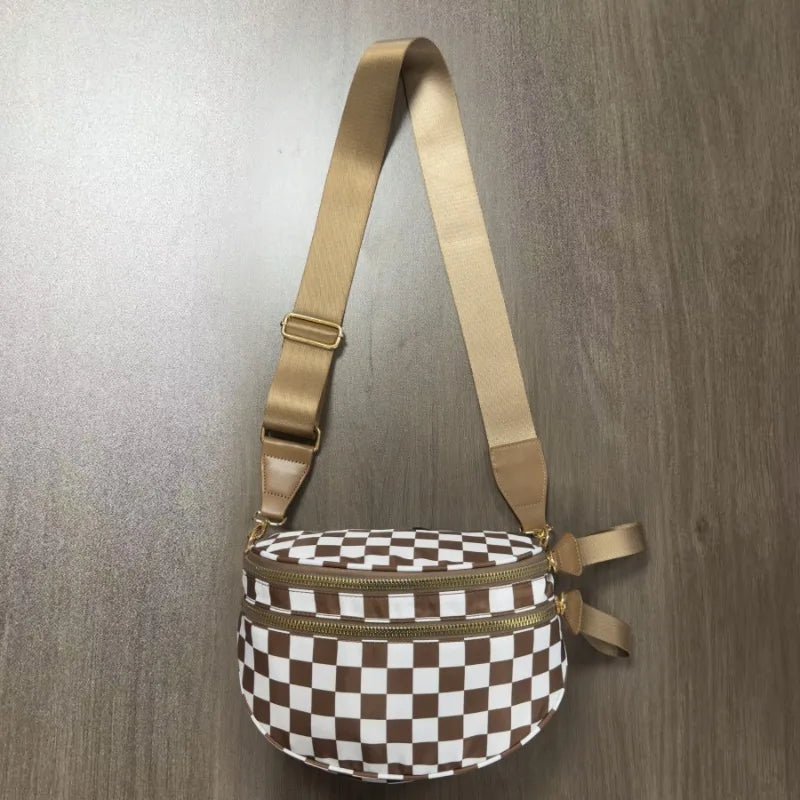 New checkered crossbody bag, shoulder bag, large-capacity shell bag
