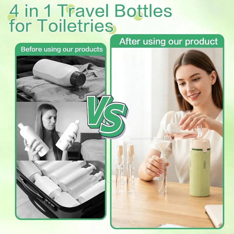 Leak Proof 4 in 1 Travel Dispenser Portable Refillable Travel Container Lightweight Storage Bottle for Shampoo Conditioner