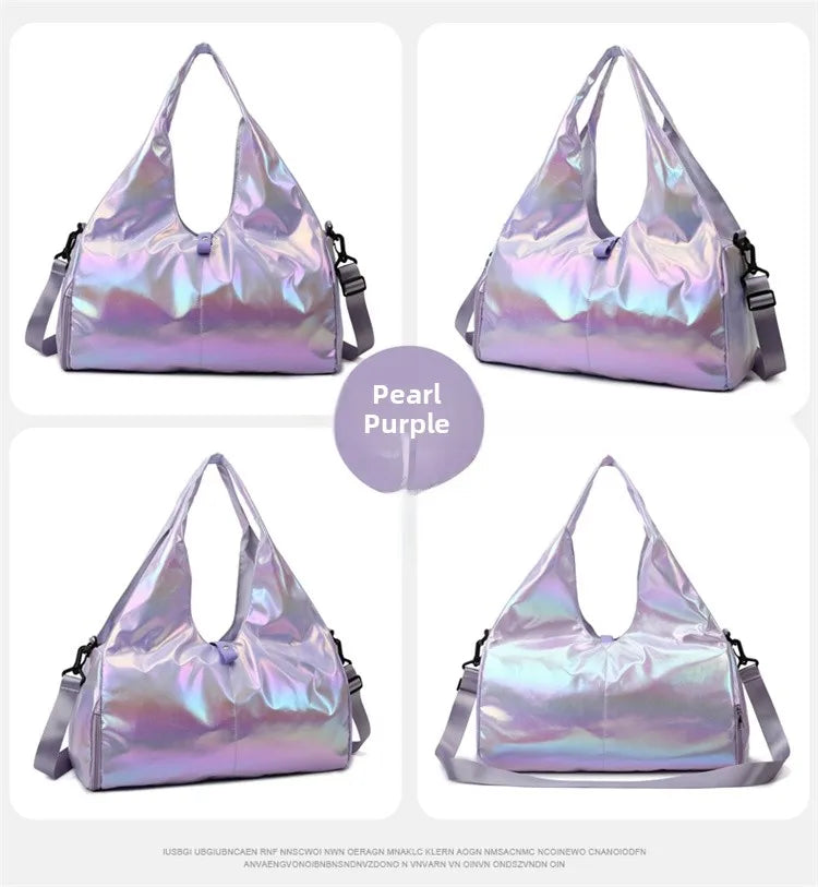 Glossy Fitness Bag Women's Large Capacity Lightweight Fashionable Handheld Yoga Training Waterproof Bag Sport Travel Bag