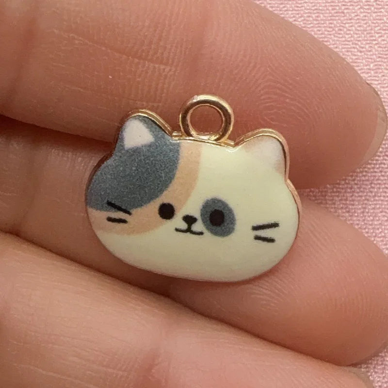 12pcs Printed Cat Head Alloy Drip Oil Pendant, DIY Jewelry Making Earrings, Keychains, Accessories