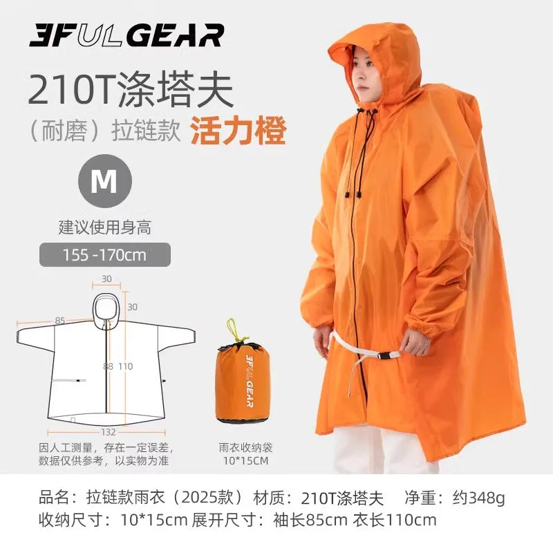 3F UL GEAR Zipper Raincoat 15D Nylon/210T Polyester Waterproof Jacket Ultralight Outdoor Cycling Camping Hiking Rain Poncho Coat
