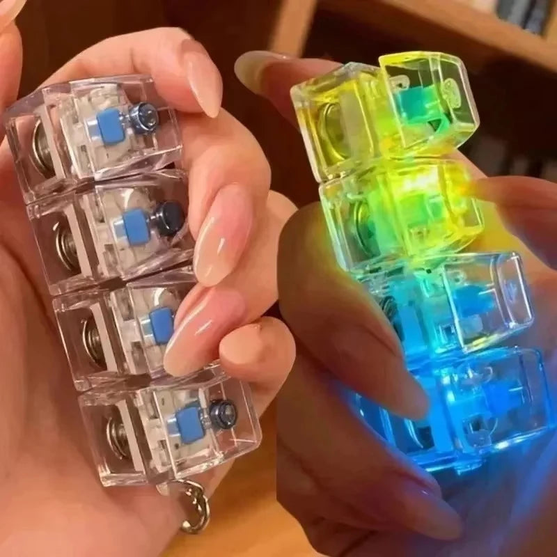 Light Up 4 Keys LED Finger Keyboard Keycap Stress Relief Fidget Toy Keychain Pinch Tester Office Desk Accessory