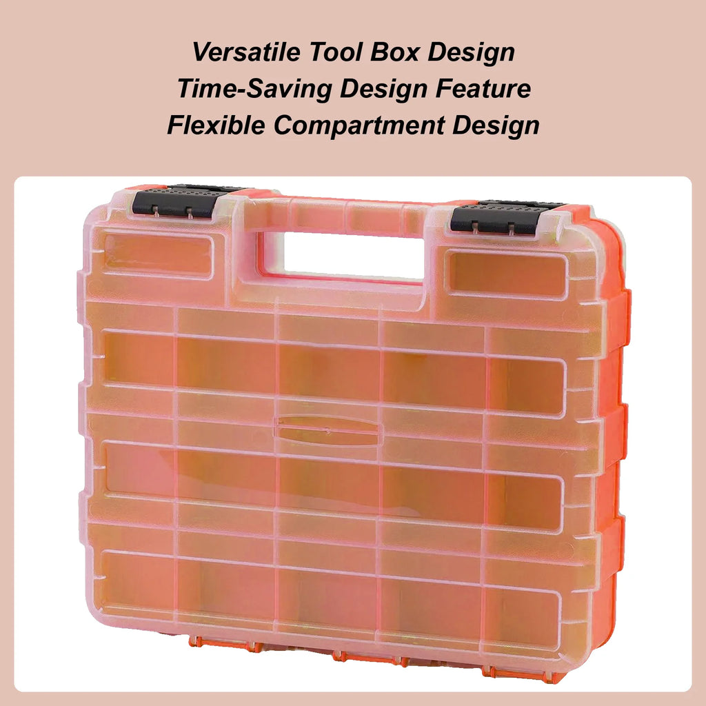 Tool Box Organizer Portable Double-Sided 34-Compartment Drill Bit Storage Bolt and Nut Case with Lid for Hardware Nail Bolt Nut