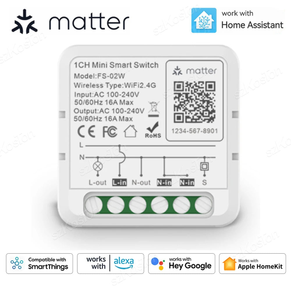 Matter WIFI Smart Switch 1 CH Module Automation Relay Smart Breaker Voice Control Homekit Siri Alexa Google Home