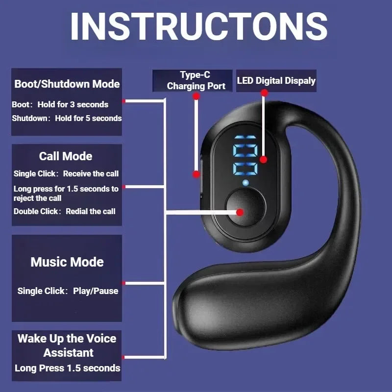 KY2PRO Wireless Headphones OWS Earhook Music Sports Noise Canceling Headphones