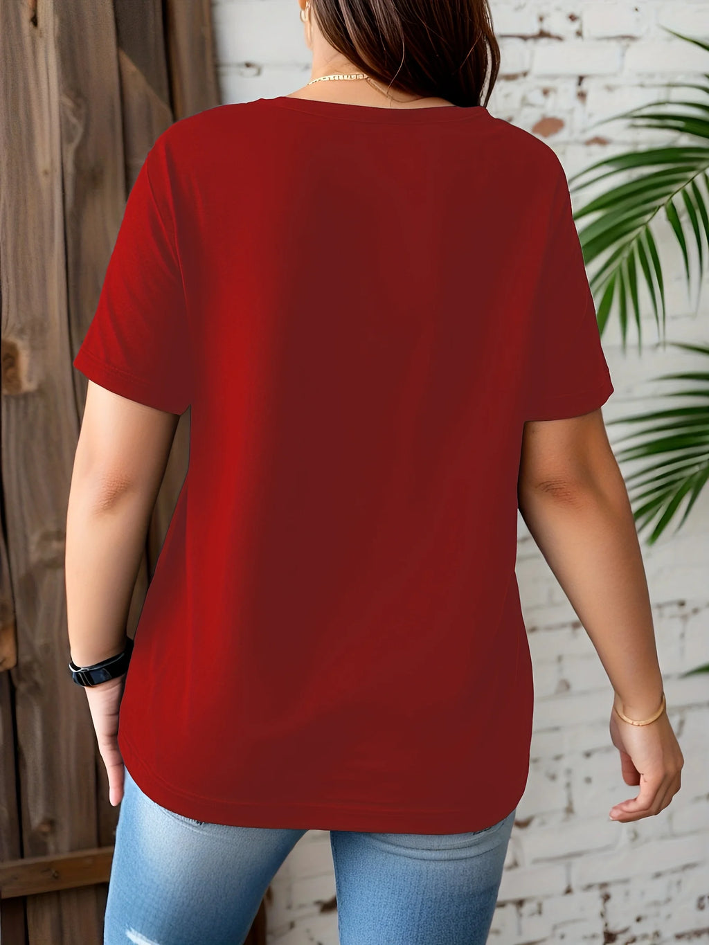 Plus Size Women's Casual V-Neck Crisscross Short Sleeve T-Shirt Stretchy Comfort