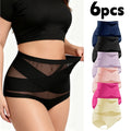 6pcs Plus Size High Waisted Tummy Tightening Ladies Panties Breathable Mesh Cross Hip Lifting Ice Silk Traceless Women's Panties