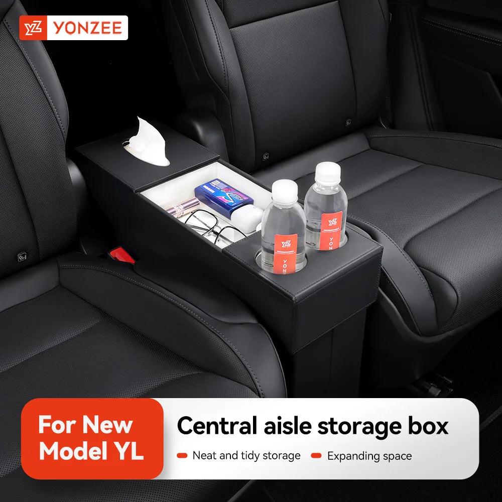 YZ Seat Aisle Box Storage Box for 6-seater Tesla Model YL, Second Row Seat Aisle Multi-purpose In-Car Storage Organizer Box