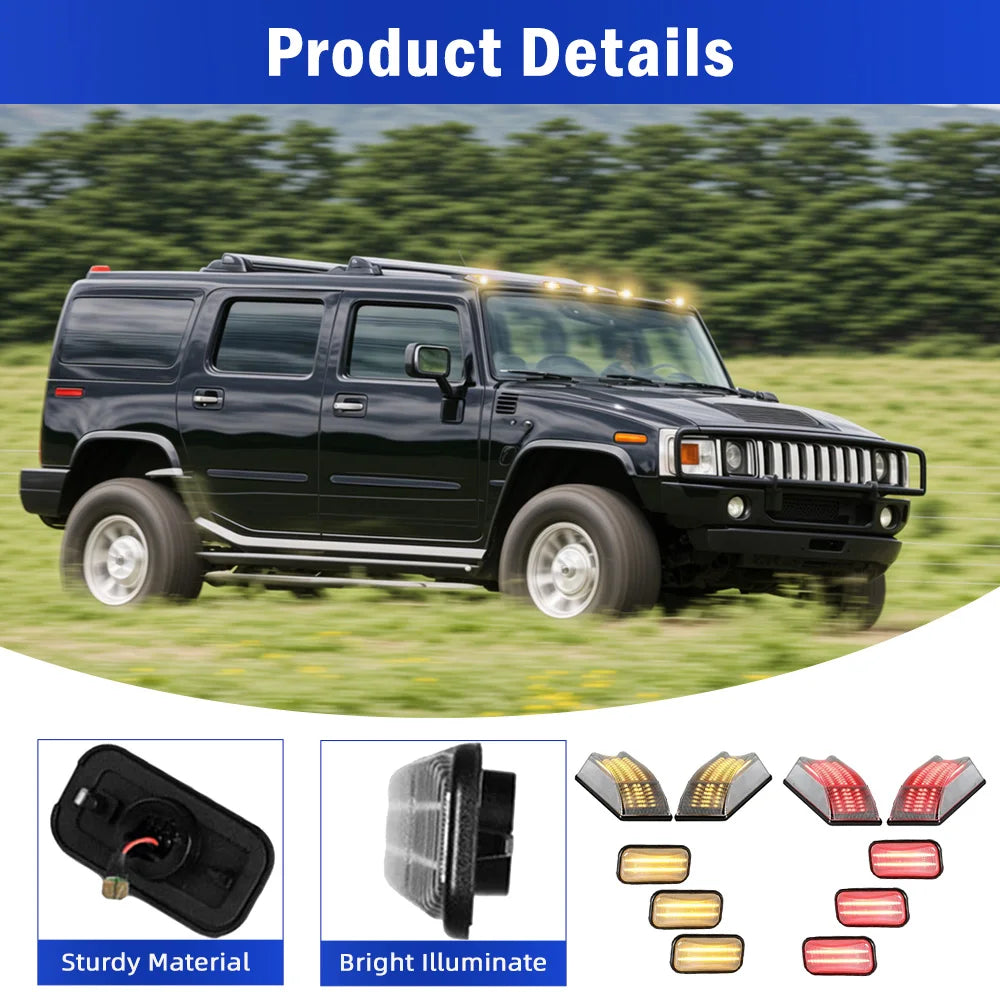 LED Roof Marker Lights Transparent /Smoke Cover Fit for Hummer H2 2003-2009 25809312, 16531442, 15060525