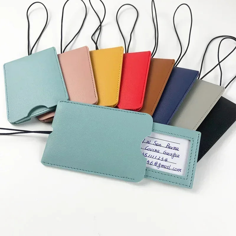 Fashion Women Solid Color Suitcase Luggage Tags ID Address Holder Baggage Label Leather Portable Label Travel Accessories