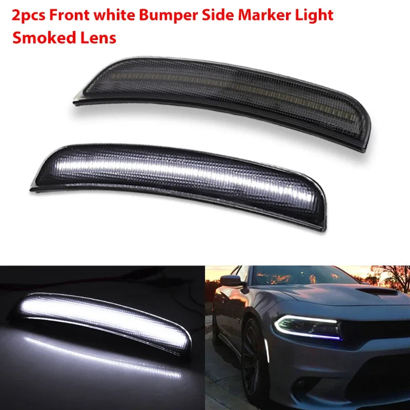 iJDM For Dodge Charger Front/Rear Bumper Side Marker Light Turn Signal Lights/Driving Lights Replace OEM Sidemarker Lamps 15-22