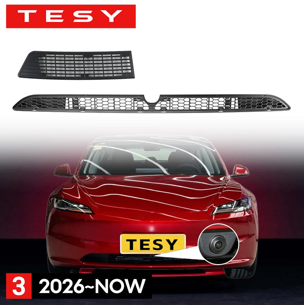 TESY Anti-Insect Net Radiator Mesh with Camera Cutout Design for Tesla New Model 3 Highland 2026 Lower Bumper Intake Grille