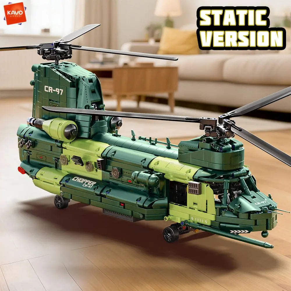 KAVOWORLD 1826PCS Transport Helicopter Building Block Set DIY Construction Bricks Toys Collectible Ornament for Adult Room Decor