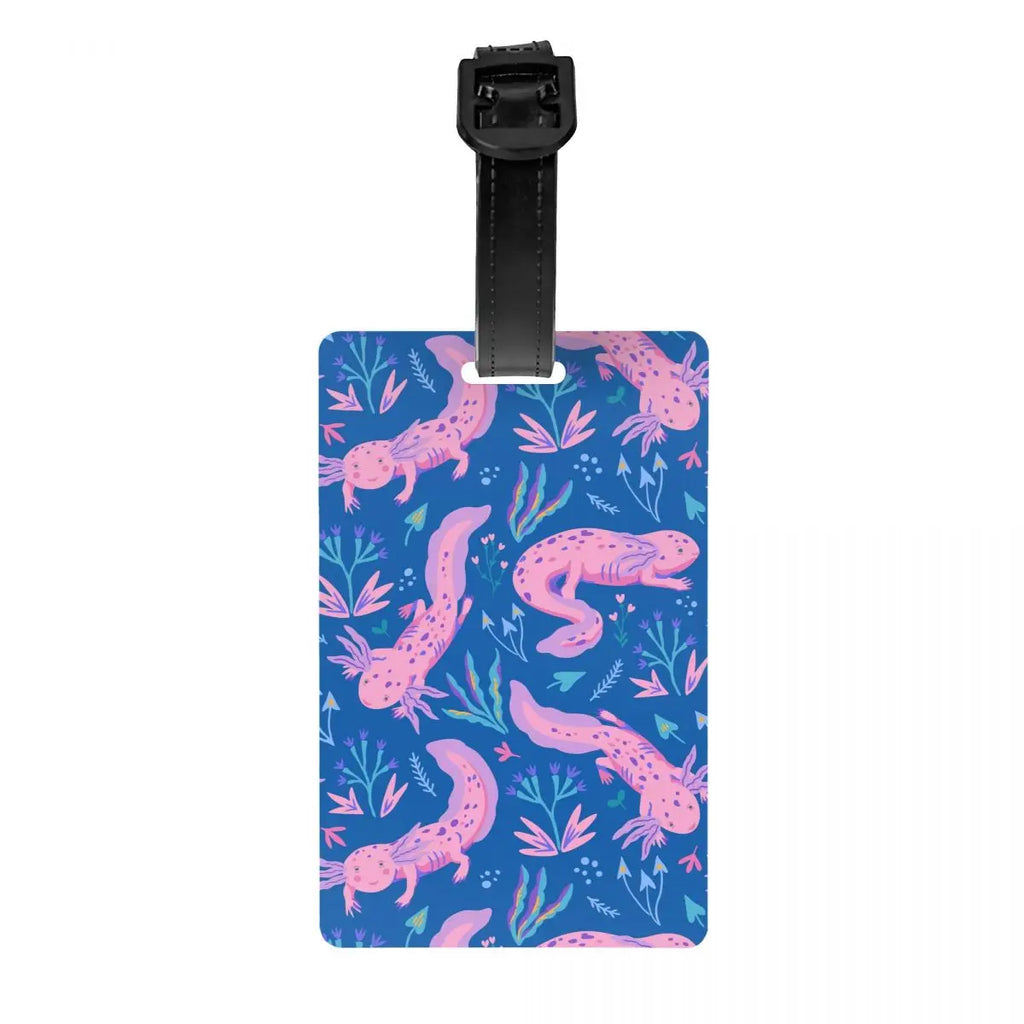 Custom Cute Salamander Animal Axolotls Luggage Tag Privacy Protection Baggage Tags Travel Bag Labels Suitcase