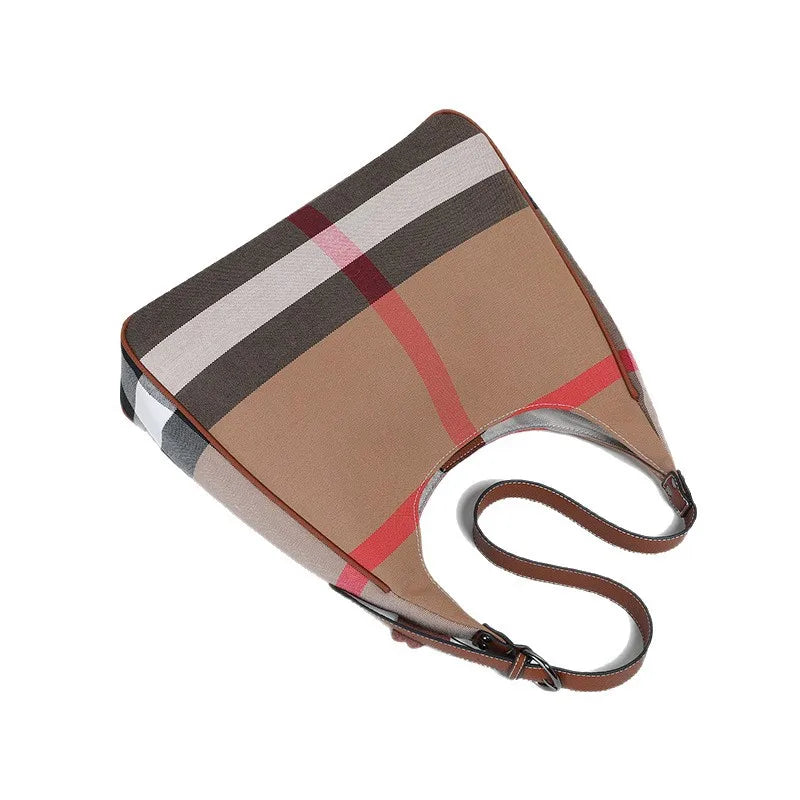 Fashionable and Casual Large Capacity Tote Bag Plaid with Genuine Leather Single Shoulder Bag 2025 New High-End Trendy Popular