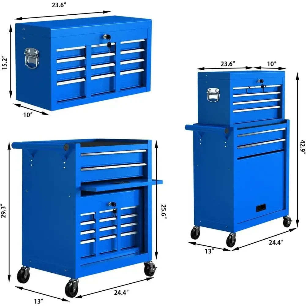 Heavy-Duty Rolling Tool Chest with Removable Cabinet, Lockable Storage Box for Workshops and Garages