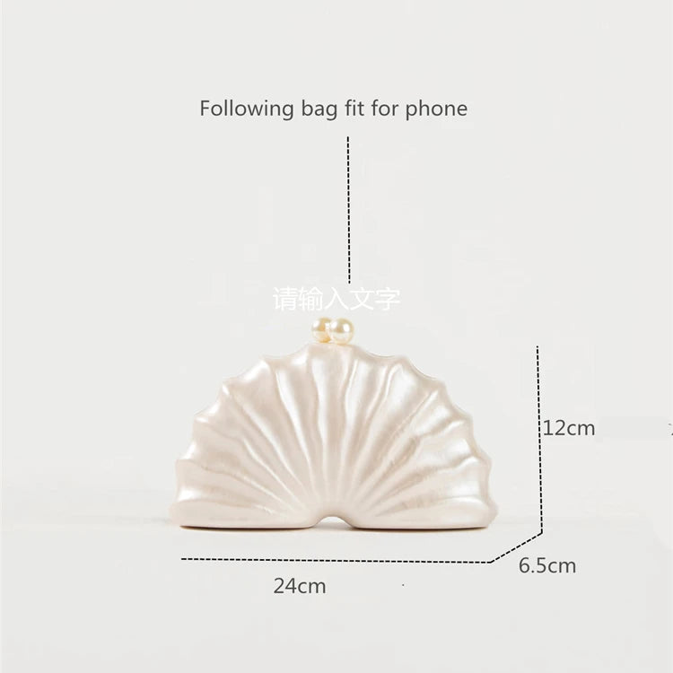 Shell Clutch Bag Acrylic clutch bag women wedding evening party cute ivory pearl color purse handbag summer new 2024