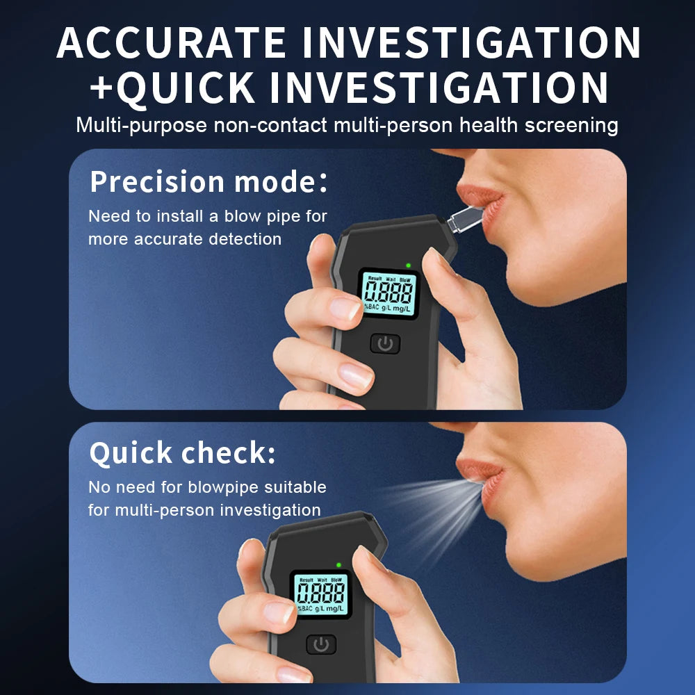 Digital Breath Alcohol Tester LCD Screen Breath Drunk Driving Analyzer Breathalyzer for Drunk Driving Test Use with 5 Mouthpiece
