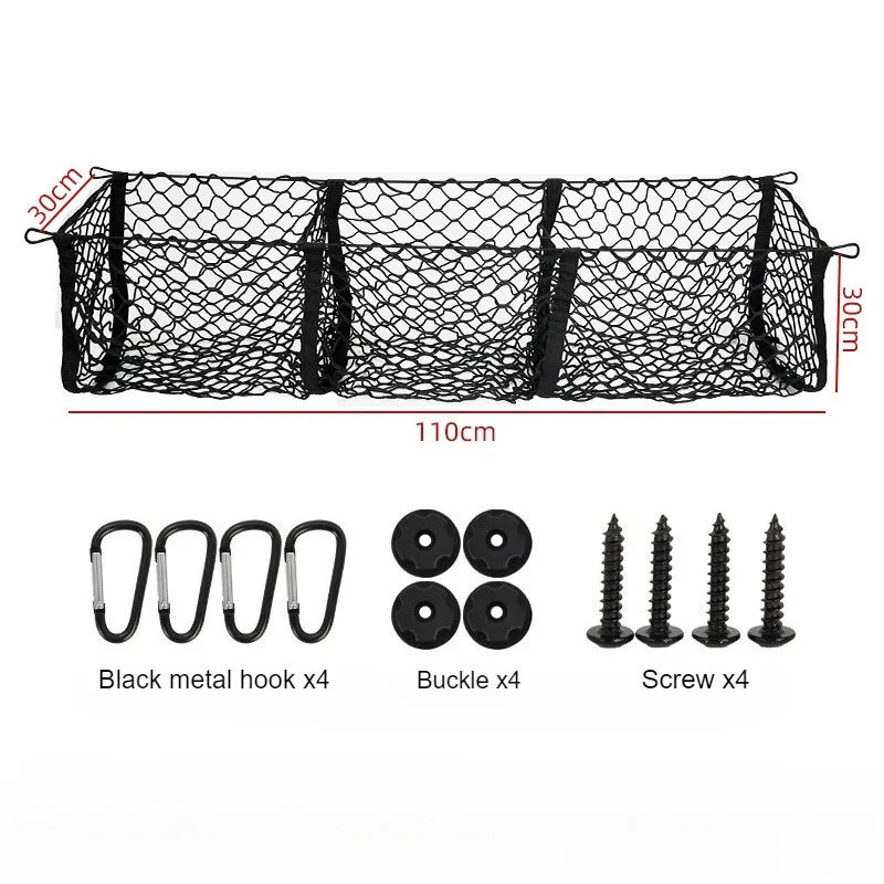 Universal 3-Column Cargo Net Trunk Bed Organizer Mesh Storage Net Bed Grocery Auto Holder Pickup Truck Bed Truck Accessories