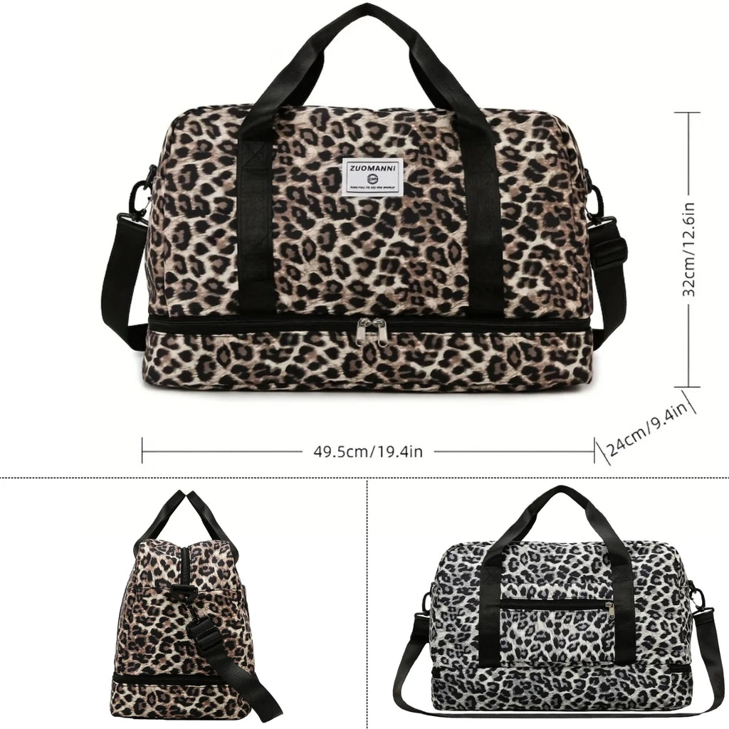 Leopard Printing Travel Bag Large Capacity Sports Gym Bag With Independent Shoe Compartment Weekend overnight Duffel Bag
