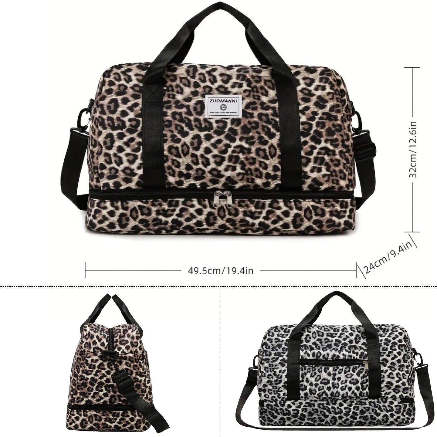 Leopard Printing Travel Bag Large Capacity Sports Gym Bag With Independent Shoe Compartment Weekend overnight Duffel Bag