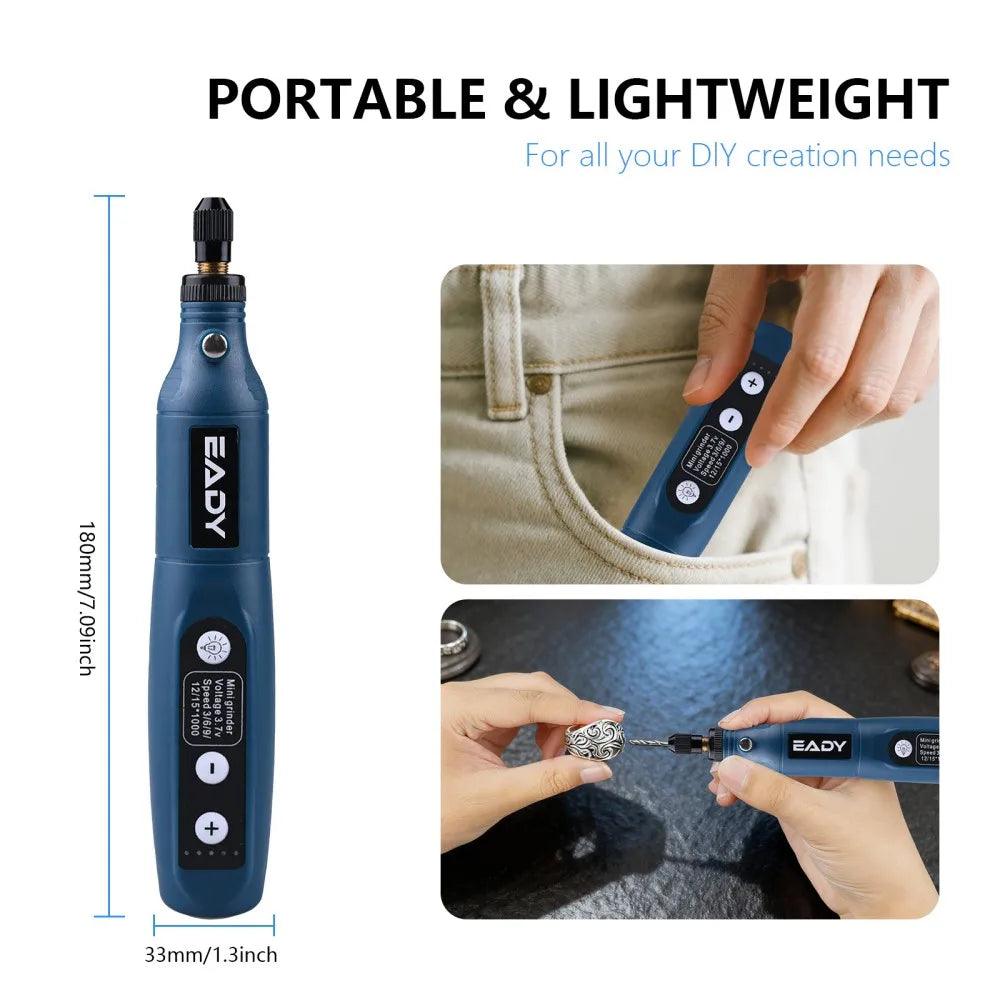 USB Rechargeable Cordless Mini Drill – 3-Speed Engraving Rotary Tool for Jewelry, Glass, Metal Polishing, DIY Carving – 3.7V