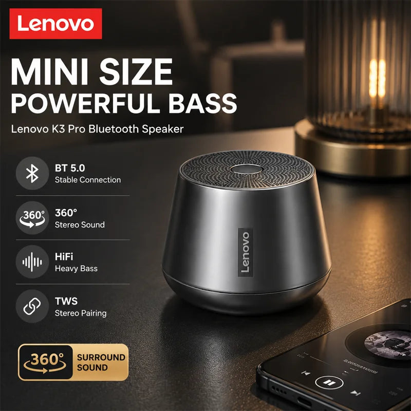 Original Lenovo K3 Pro Bluetooth 5.3 Speaker Big Audio With Deep Bass Sound Outdoor Soundbox Music Portable Camping Loudspeaker