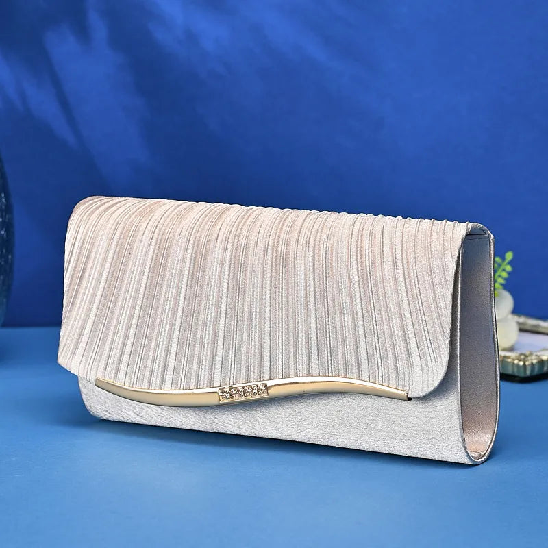 New Ruffled flip handle bag Stylish Satin Envelope Storage Bag Bridal Party Evening Dress Bag Metal chain shoulder bag
