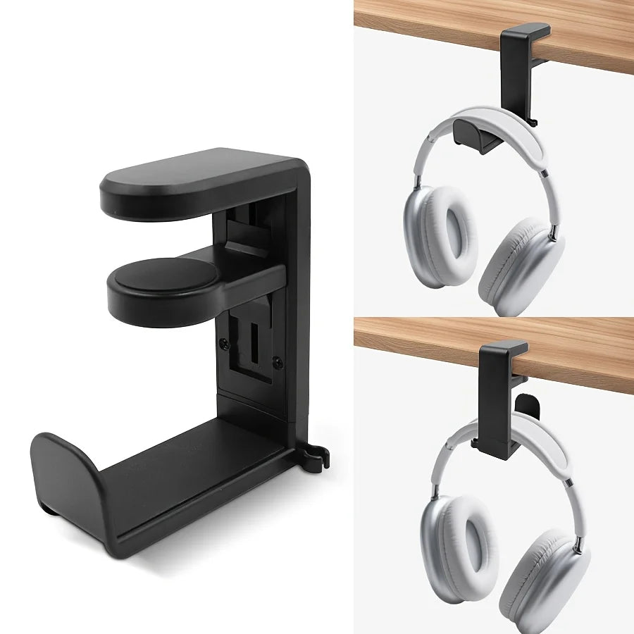 Under The Table, Non-Perforated Earphone Holder Can Turn 360 Degrees. Earphone Holder Is a Storage Type