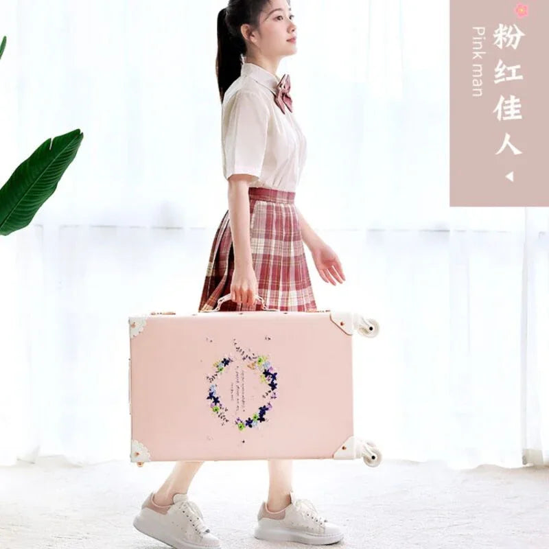 20 "22" 24 "26  Retro Travel Suitcase PU Leather Luggage Set With Wheels Rolling Trolley Case Pink Big Capacity Portable Valise