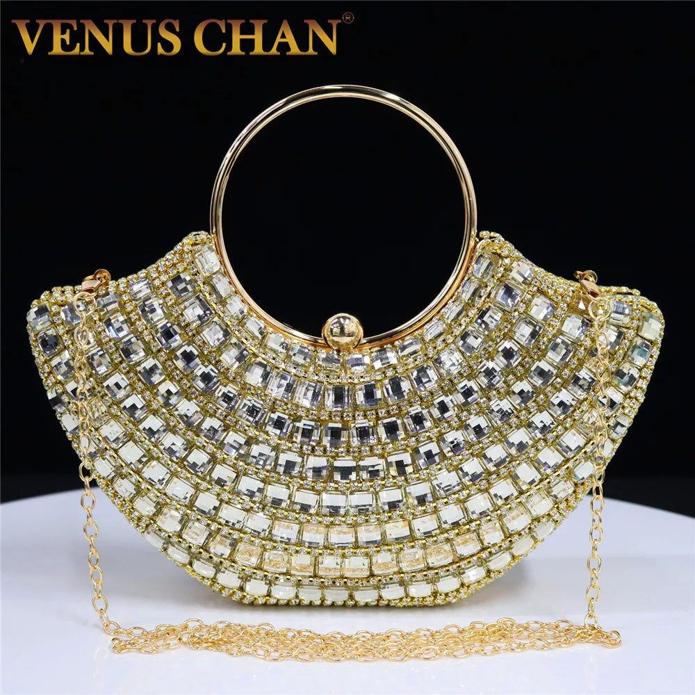 Women's Handle Rhinestones Evening Clutch Bags Shoulder Chain Full Diamond Design Party Women's Wallet Wedding Handbag