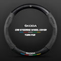 38CM suitable for Skoda Octavia Rapid Kodiaq Kamiq KAROQ carbon fiber suede car steering wheel cover accessories