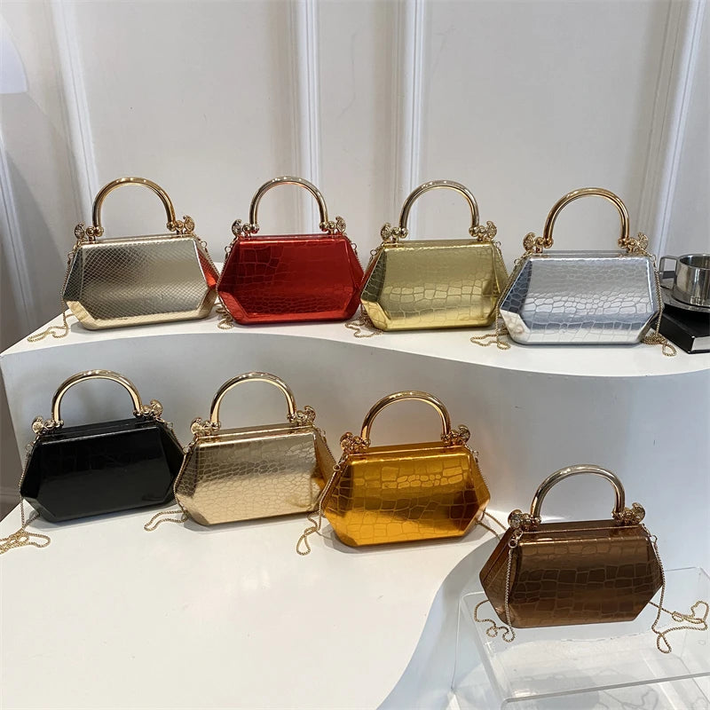Women's Handbag Bags for Women 2026 Fashion Clutches Gold  Geometric Mini Box Party Evening Purse Crossbody Shoulder Bag