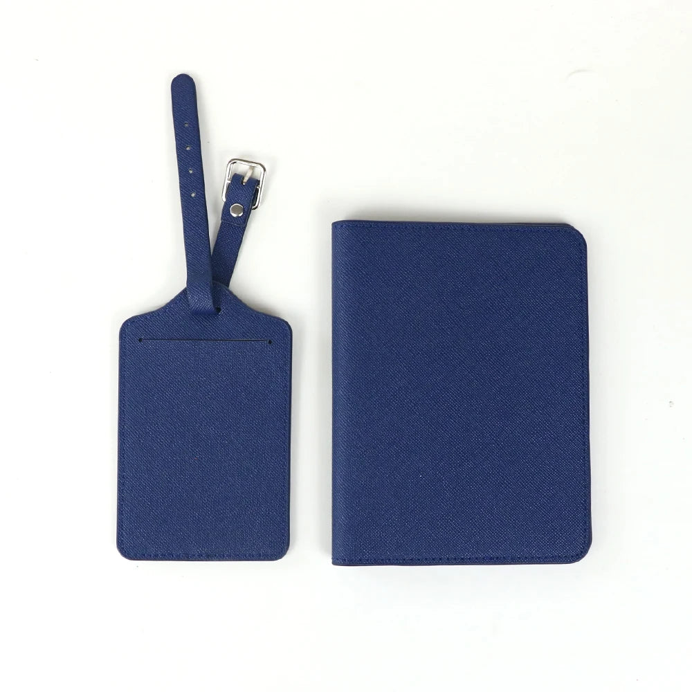 Customized name cross-pattern leather passport bag for travel, passport ticket folder, PU passport bag, luggage tag gift box set
