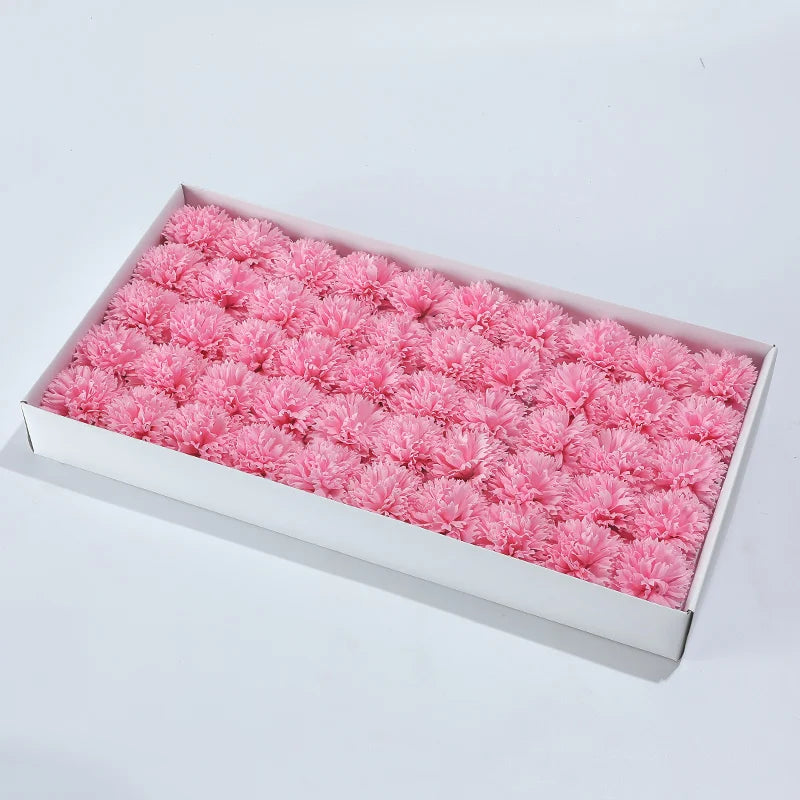 50Pcs Carnation Flowers Head for DIY Bouquet Craft-Long-Lasting Fragrant  Artificial Blooms Valentine's/Mother's Day Home Decor