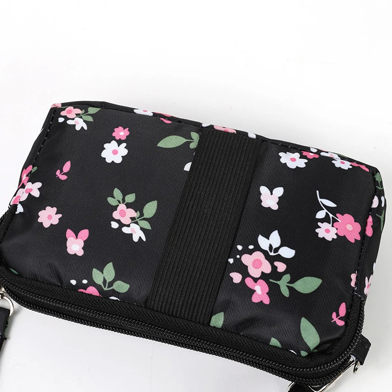 Lightweight Utility Crossbody Bag Durable Nylon Canvas Floral Print Multi Compartment Secure Zipper Women Travel Handbag
