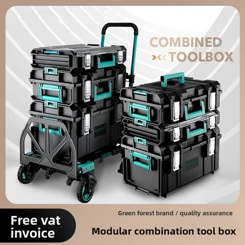 Toolbox hardware storage box, large capacity combination stacking box, pull rod industrial grade new set, hand-held toolbox