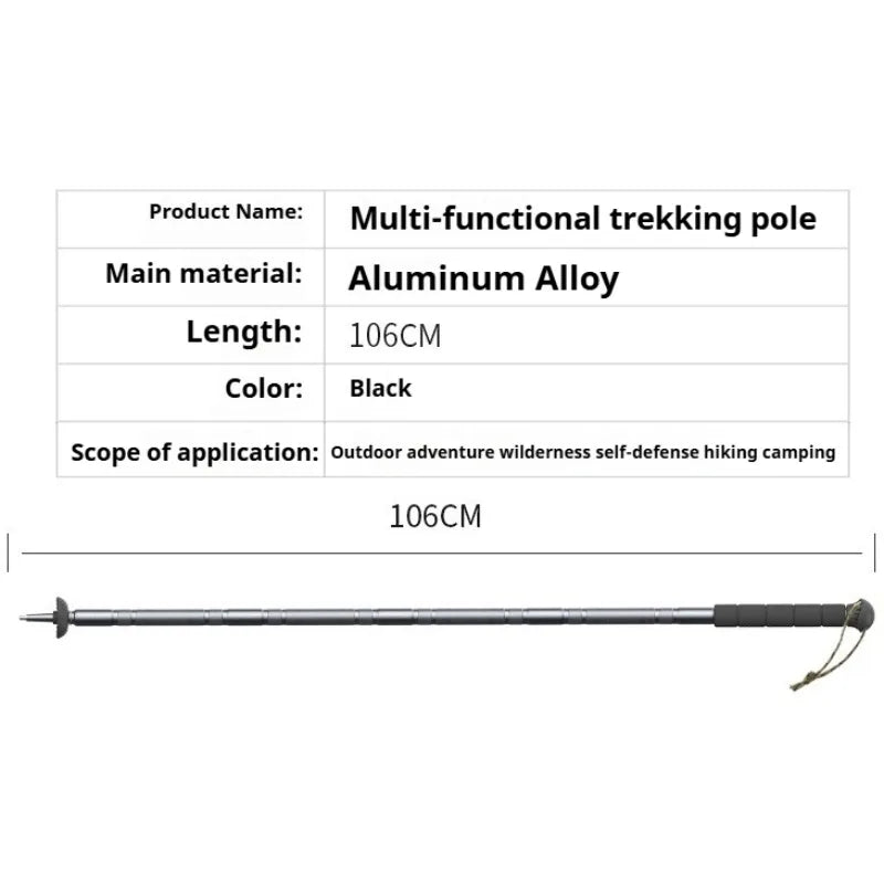 Aluminum Alloy Hiking Stick Foldable Extendable Self-defense Hiking Stick Lightweight Multifunctional Camping Outdoor Tools