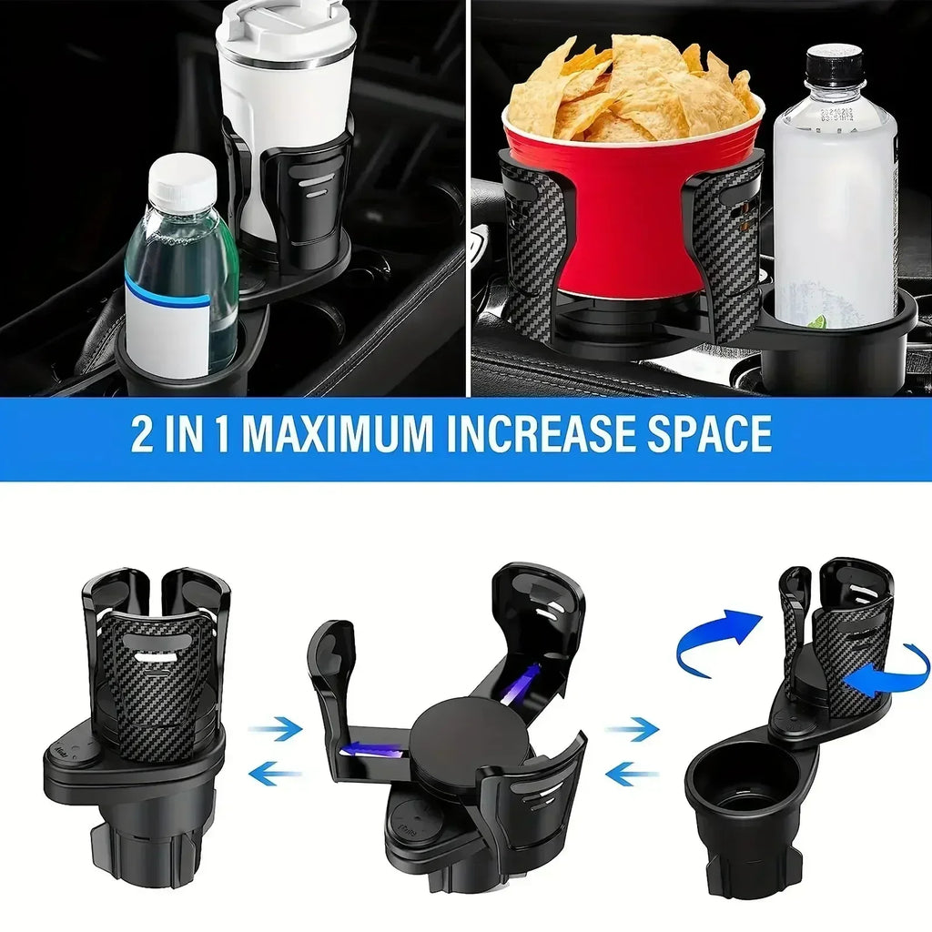 Adjustable Dual Cup Holder Car Mount Multifunction with Phone Holder Car Cup Expansion Adapter for Vehicle Cup Holers