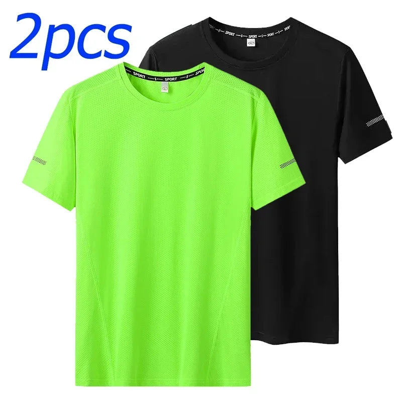 1/2pcs Plus Size Men's T-Shirts Quick Dry Short Sleeves Tees Gym Jerseys Fitness Trainer Running Tops Sportswear Male Clothing