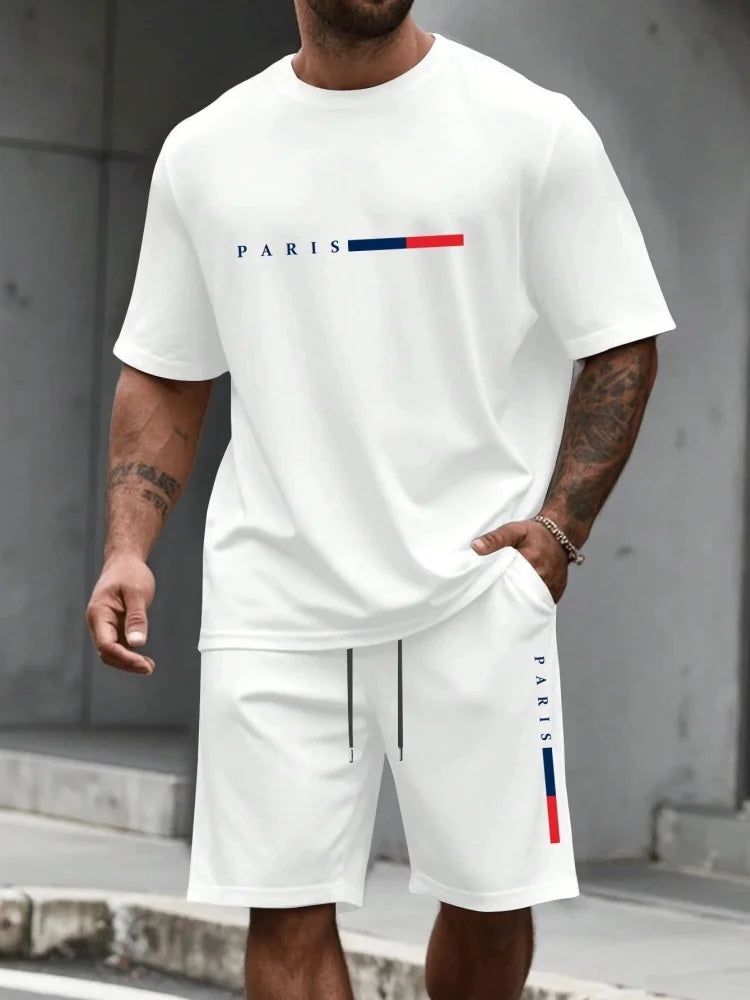 Men's Tracksuit 2 Piece O-neck Short Sleeve Shirt Shorts Set Men's Running Suit Plus Size T shirts Man Clothing Summer T-shirt