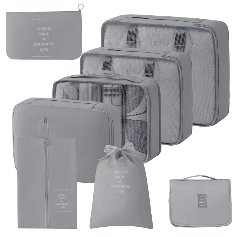 8Pcs Travel Organizer Set Portable Folding Suitcase Packing Cubes for Clothes Shoes Tidy Pouch Luggage Storage Bags