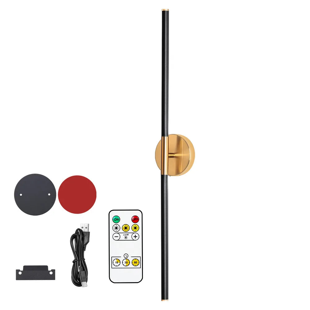 Battery Rechargeable Wall Light LED 50 80cm Wireless Dimming Interior Wall Sconce with Remote Beside Bedroom Lamps Home Decor