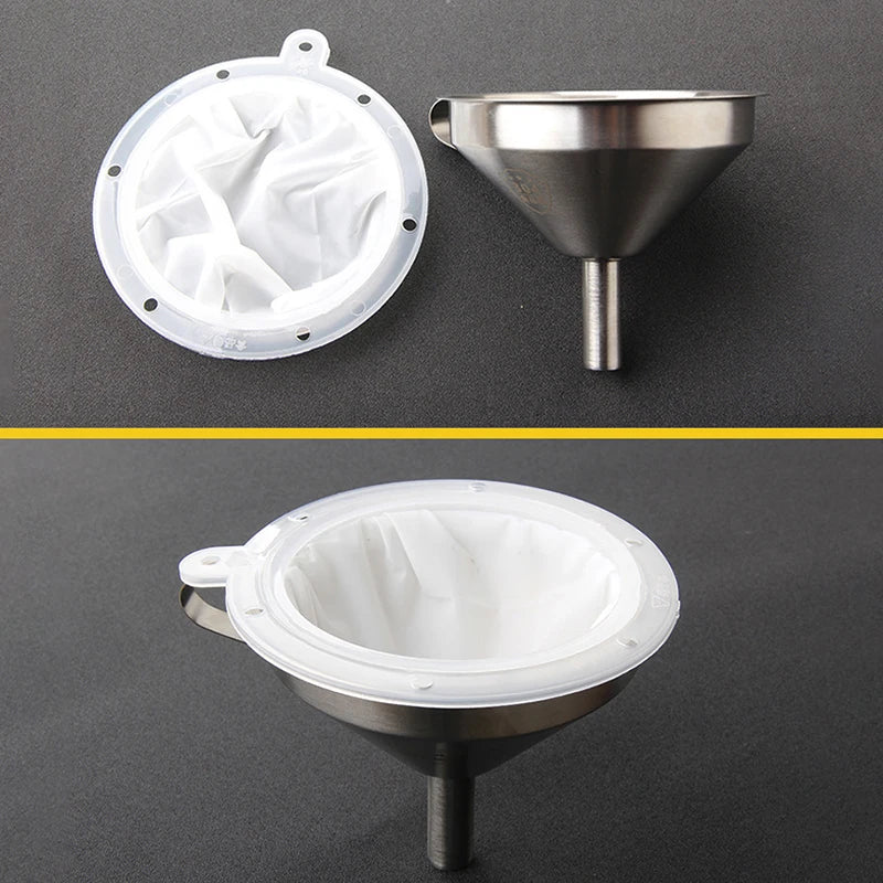1pc 100/120/200/300/400/450 Mesh Nylon Filter Stainless Steel Funnel For Fruit Milk Traditional Chinese Medicine Oil White Wine